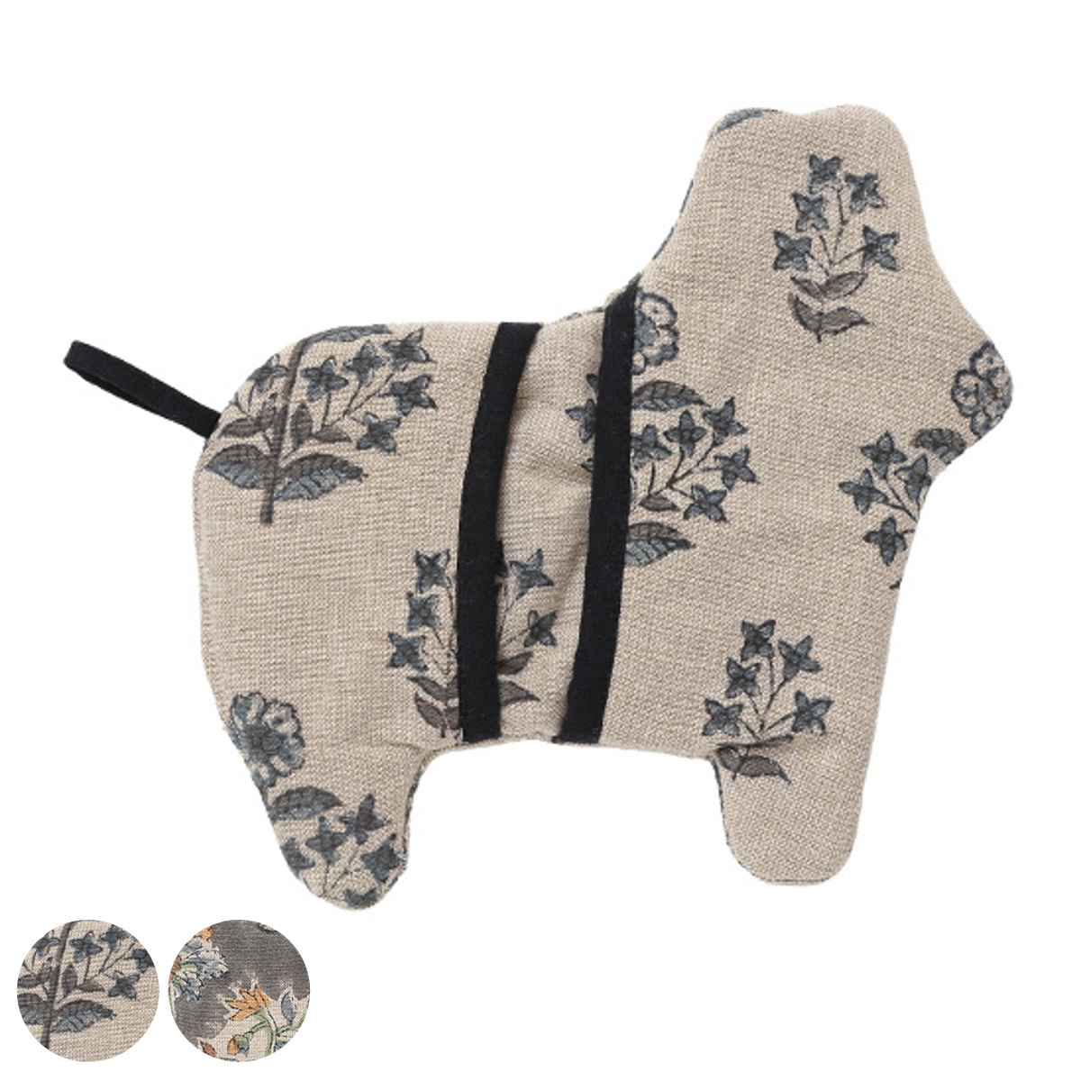 鍋掴み シャンブレーブロックプリント ポニー ミトン （ 鍋つかみ キッチンミトン オーブンミット レンジミトン 馬 キッチングローブ なべつかみ 鍋蓋つかみ 左右兼用 分厚い かわいい キッチンファブリック インテリア ） 【グレー】