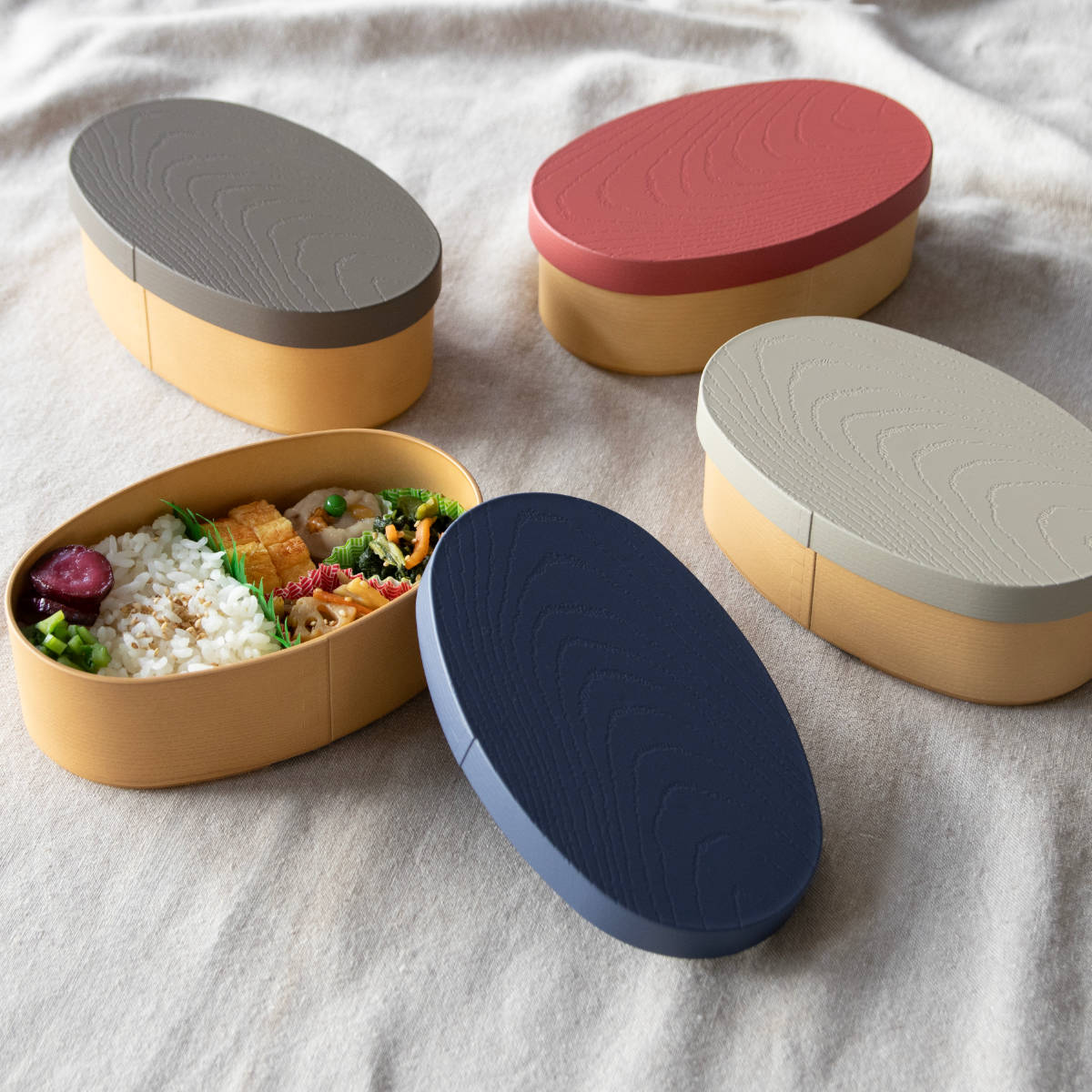 弁当箱 475ml 1段 やさしい彩り抗菌小判弁当 曲げわっぱ ( お弁当箱 ランチボックス レンジ対応 食洗機対応 抗菌 一段 日本製 レンジOK 食洗機OK 弁当 お弁当 ランチバンド付き 大人 抗菌加工 木目調 ) 【ルリ】 ルリ