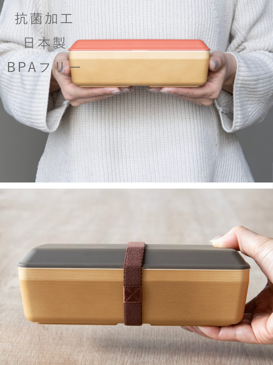 弁当箱 700ml 1段 earth color 抗菌長角弁当 ( お弁当箱 ランチボックス レンジ対応 食洗機対応 抗菌 一段 日本製 レンジOK 食洗機OK 弁当 お弁当 ランチバンド付き 大人 抗菌加工 仕切り付き ) 【ダークブラウン】 ダークブラウン