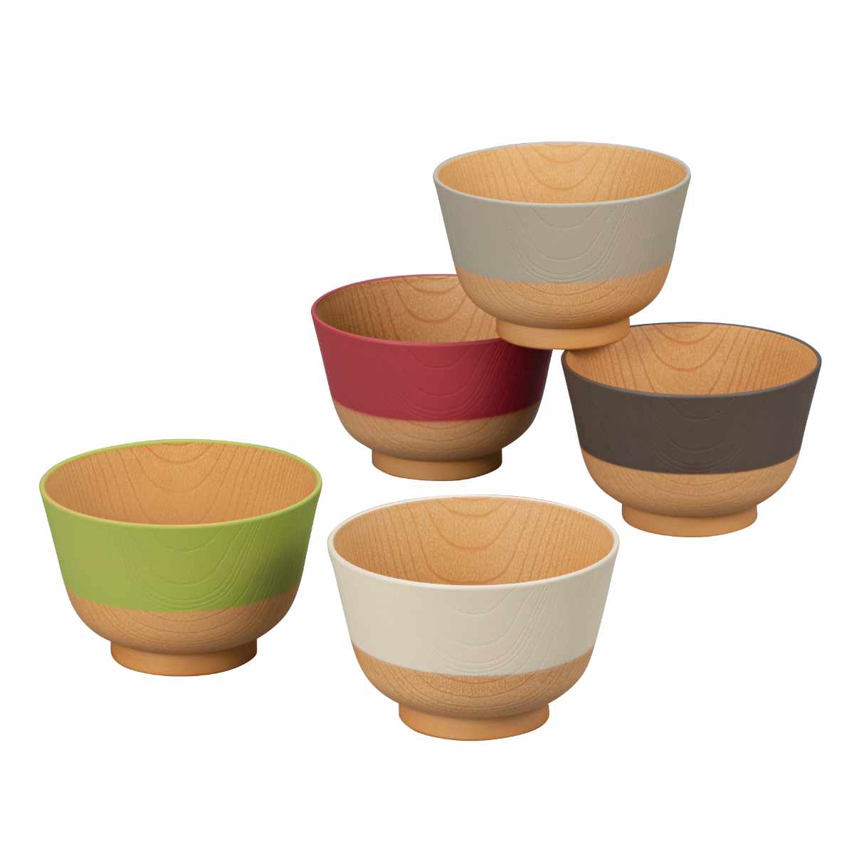茶碗 330ml やさしい彩り 抗菌 汁椀 5個入 ( 日本製 電子レンジ対応 食洗機対応 椀 お椀 味噌汁碗 おしゃれ かわいい 抗菌加工 スープ 味噌汁 木目調 軽い 割れにくい 子ども 介護 )