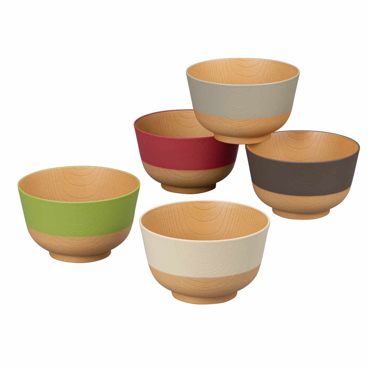 茶碗 700ml やさしい彩り 抗菌 大椀 5個入 ( 日本製 電子レンジ対応 食洗機対応 丼ぶり 麺鉢 おしゃれ かわいい 抗菌加工 親子丼 うどん そば 木目調 軽い 割れにくい 子ども 介護 )