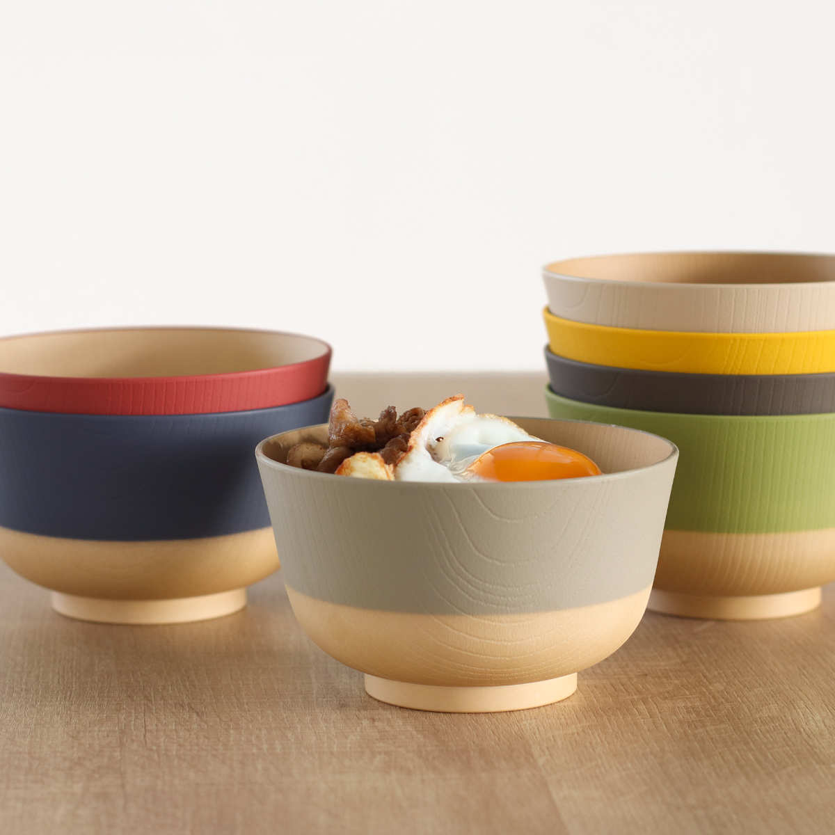 茶碗 700ml やさしい彩り 抗菌 大椀 5個入 ( 日本製 電子レンジ対応 食洗機対応 丼ぶり 麺鉢 おしゃれ かわいい 抗菌加工 親子丼 うどん そば 木目調 軽い 割れにくい 子ども 介護 )