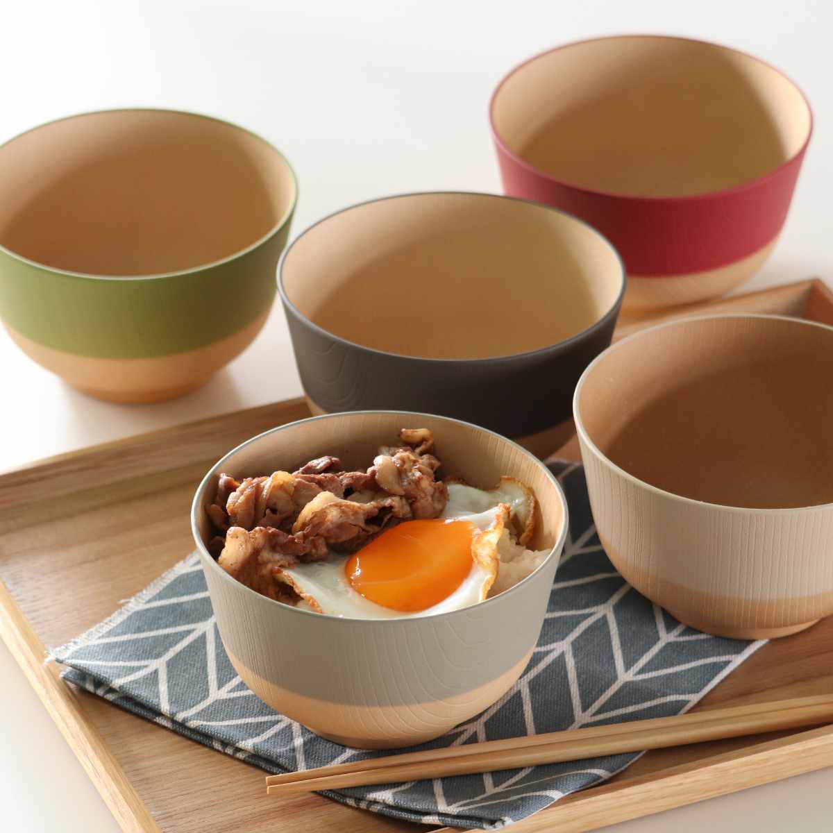 茶碗 700ml やさしい彩り 抗菌 大椀 5個入 ( 日本製 電子レンジ対応 食洗機対応 丼ぶり 麺鉢 おしゃれ かわいい 抗菌加工 親子丼 うどん そば 木目調 軽い 割れにくい 子ども 介護 )