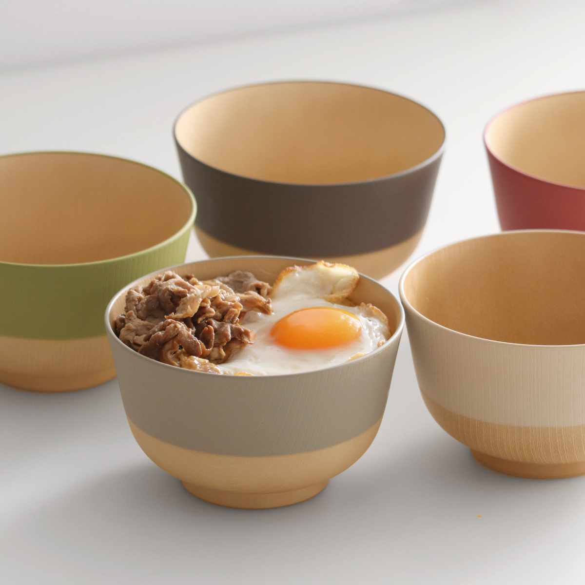 茶碗 700ml やさしい彩り 抗菌 大椀 5個入 ( 日本製 電子レンジ対応 食洗機対応 丼ぶり 麺鉢 おしゃれ かわいい 抗菌加工 親子丼 うどん そば 木目調 軽い 割れにくい 子ども 介護 )