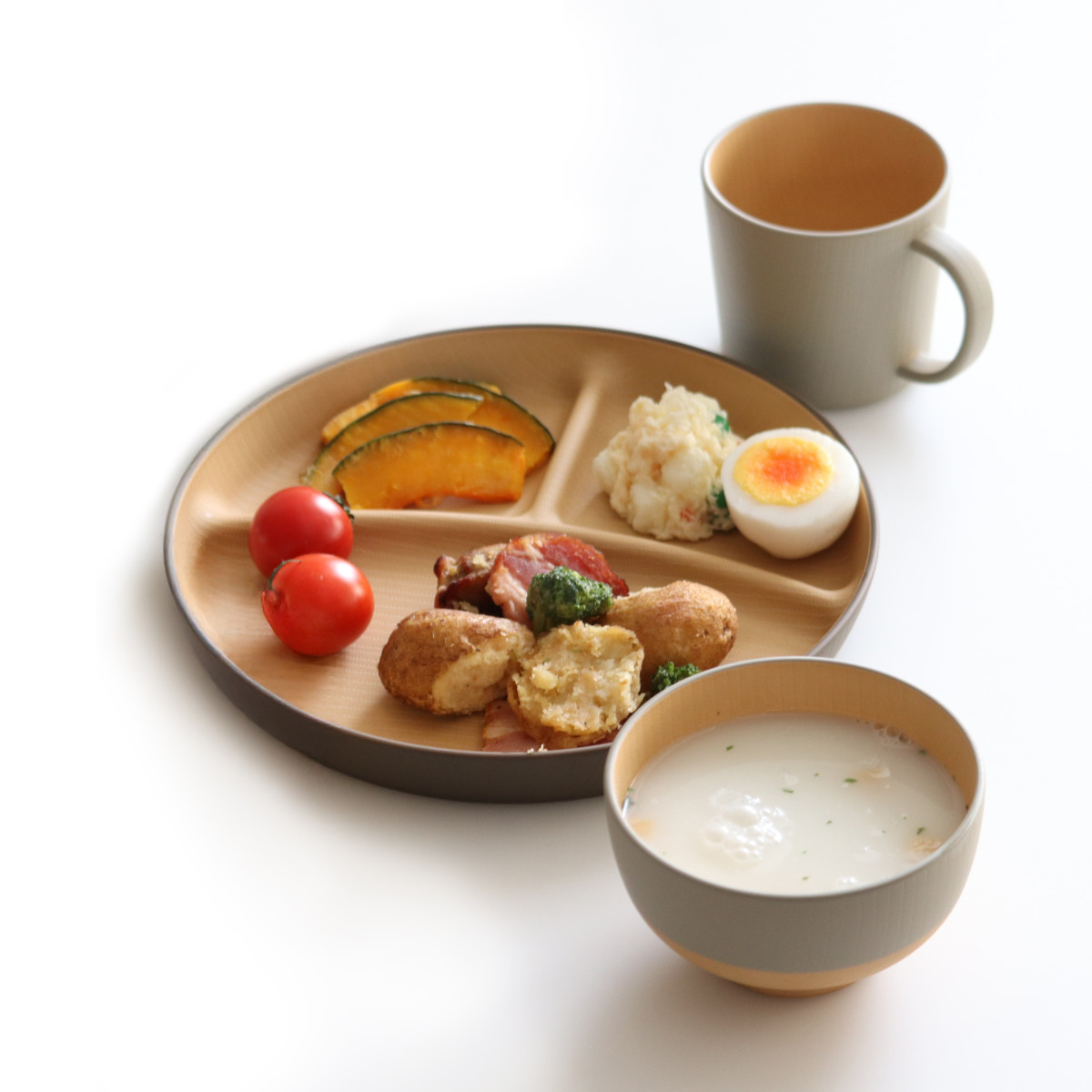 キッチンプレート やさしい彩り キッズ プレート 同色3枚セット ( 21.cm 日本製 電子レンジ対応 食洗機対応 ランチプレート 仕切皿 丸 仕切り皿 おしゃれ かわいい 3つ仕切り 軽い 割れにくい ラウンド ランチ皿 ワンプレート ) 【あかね】 あかね