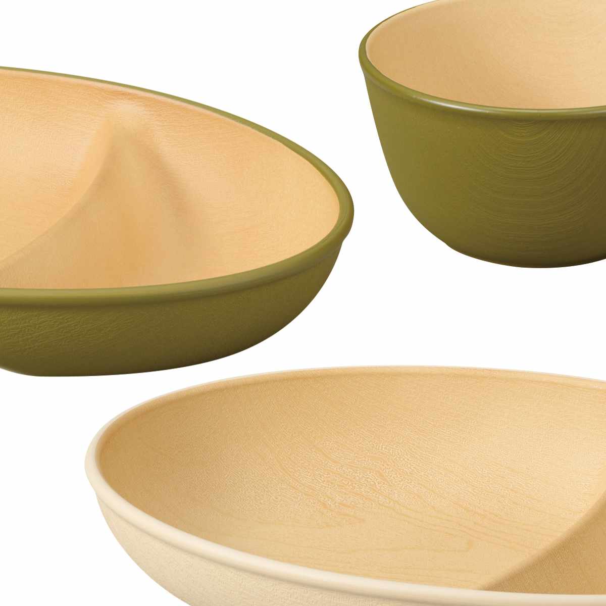 プレート カップ earth color ビストロセット 2個セット ( BPAフリー 日本製 抗菌 電子レンジ対応 食洗機対応 皿 お皿 器 うつわ 鉢 コップ おしゃれ かわいい スープカップ スープ 仕切り皿 ランチ皿 2つ仕切り 木目調 ) 【オリーブ】 オリーブ