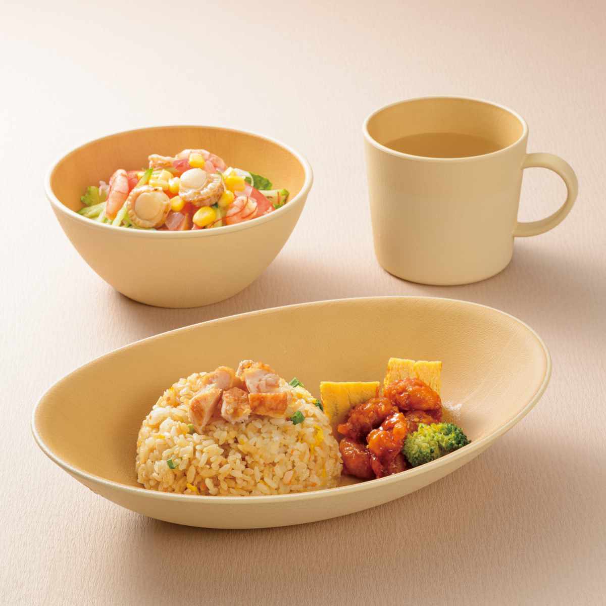 earth color 食器 3点セット バルセット ( BPAフリー 抗菌 電子レンジ対応 食洗機対応 日本製 カレー皿 パスタ皿 プレート お皿 皿 ボウル マグカップ コップ 器 うつわ おしゃれ かわいい シンプル プラスチック 軽い 割れにくい ) 【アイボリー】 アイボリー