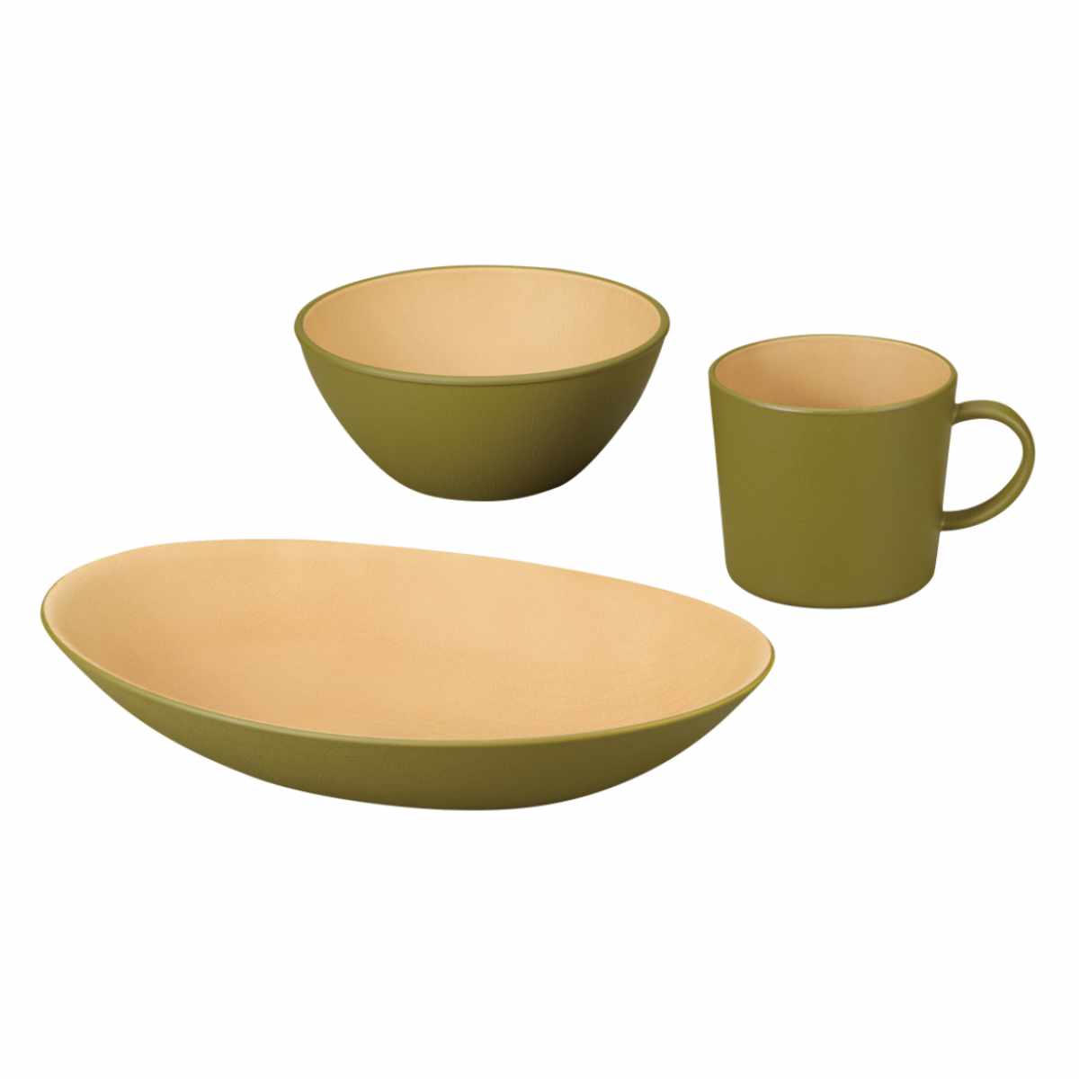 earth color 食器 3点セット バルセット ( BPAフリー 抗菌 電子レンジ対応 食洗機対応 日本製 カレー皿 パスタ皿 プレート お皿 皿 ボウル マグカップ コップ 器 うつわ おしゃれ かわいい シンプル プラスチック 軽い 割れにくい ) 【アイボリー】 アイボリー