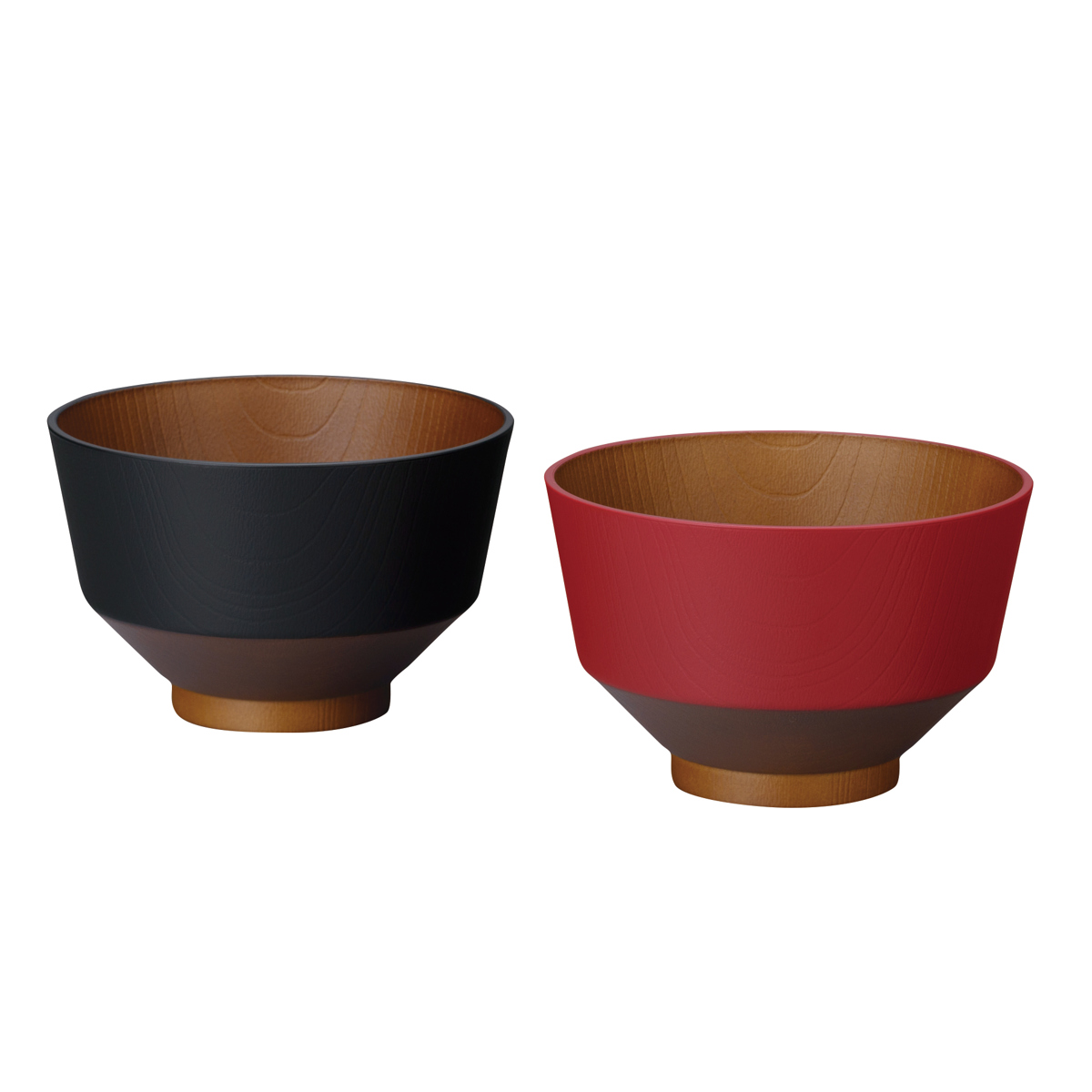 汁椀 和の色 黒/朱 2個組 ( 電子レンジ対応 食洗機対応 BPAフリー 日本製 碗 お椀 味噌汁碗 おしゃれ 軽い 割れにくい 味噌汁 スープ 国産 大人 子ども 木目調 抗菌加工 )