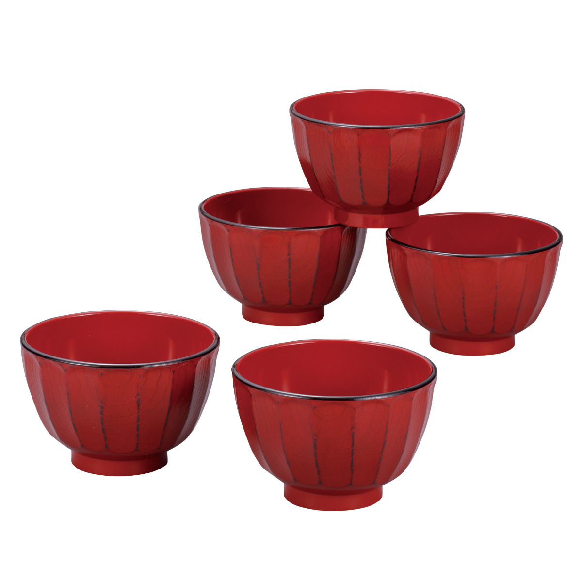 抗菌 菊彫 汁椀揃 根来 曙 5個入 ( 電子レンジ対応 食洗機対応 BPAフリー お椀 碗 味噌汁碗 おしゃれ 軽い 割れにくい 抗菌加工 味噌汁 みそ汁 スープ ) 【曙】 曙