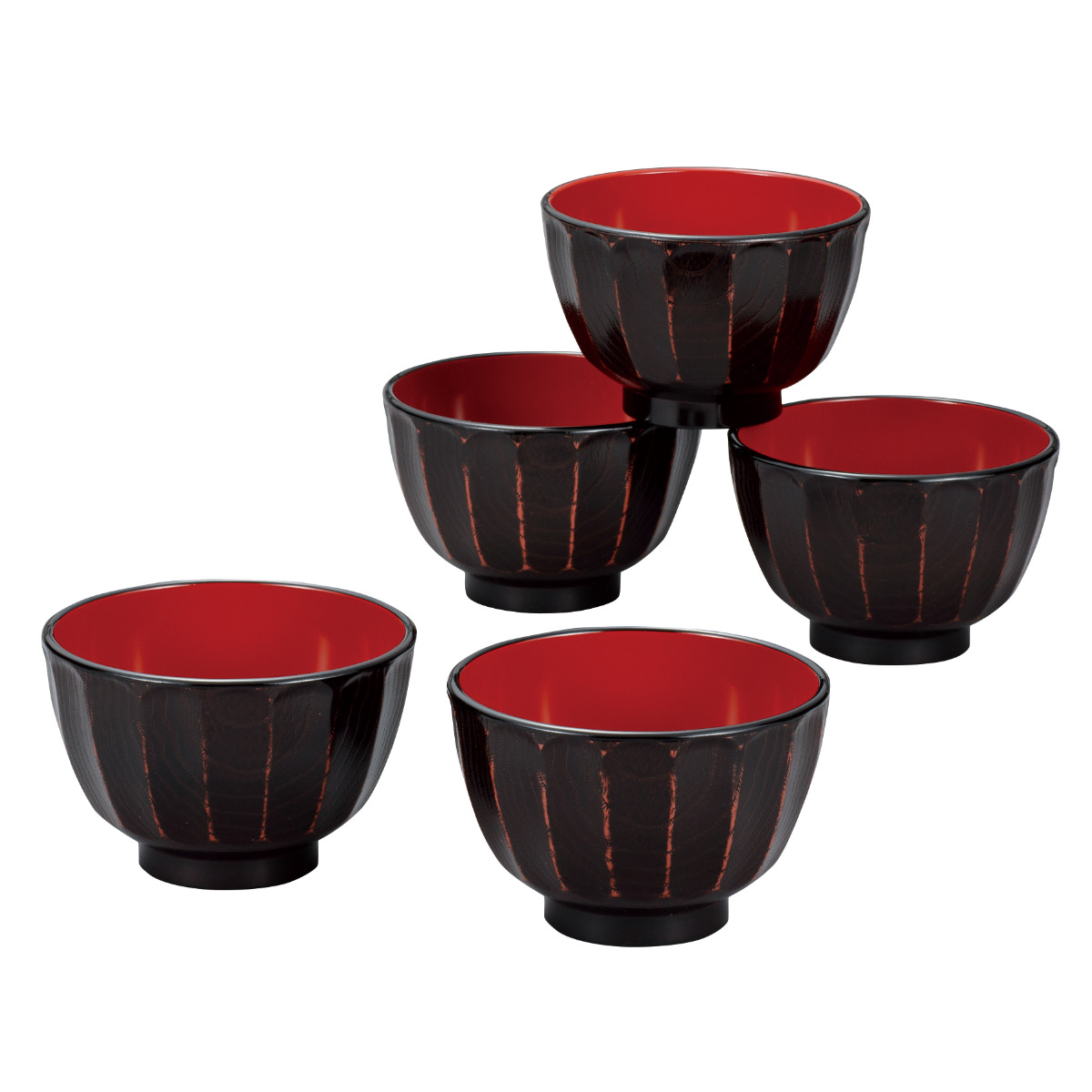 抗菌 菊彫 汁椀揃 根来 曙 5個入 ( 電子レンジ対応 食洗機対応 BPAフリー お椀 碗 味噌汁碗 おしゃれ 軽い 割れにくい 抗菌加工 味噌汁 みそ汁 スープ ) 【曙】 曙