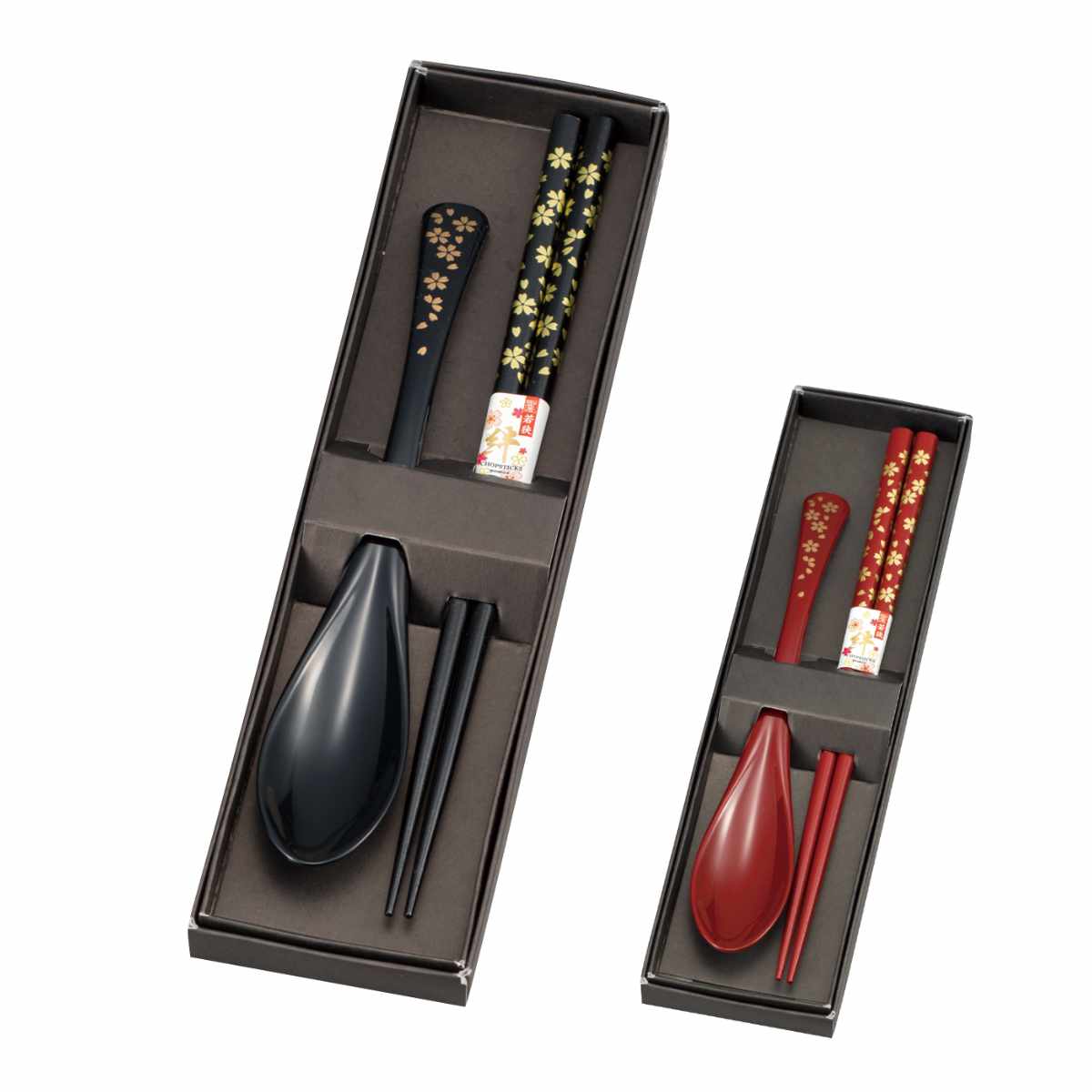 箸 スプーン 桜 2点セット ( 日本製 お箸 カトラリー 和柄 和 さくら はし おはし ハシ おしゃれ 贈り物 父の日 母の日 敬老の日 箱入り ) 【朱】