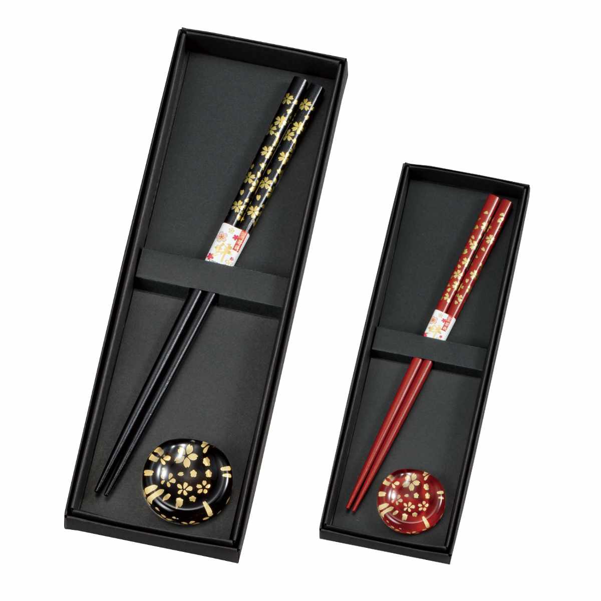 箸 箸置き 桜 2点セット ( 日本製 お箸 箸置 カトラリー 和柄 和 さくら はし おはし ハシ おしゃれ カトラリーレスト 贈り物 父の日 母の日 敬老の日 箱入り ) 【朱】