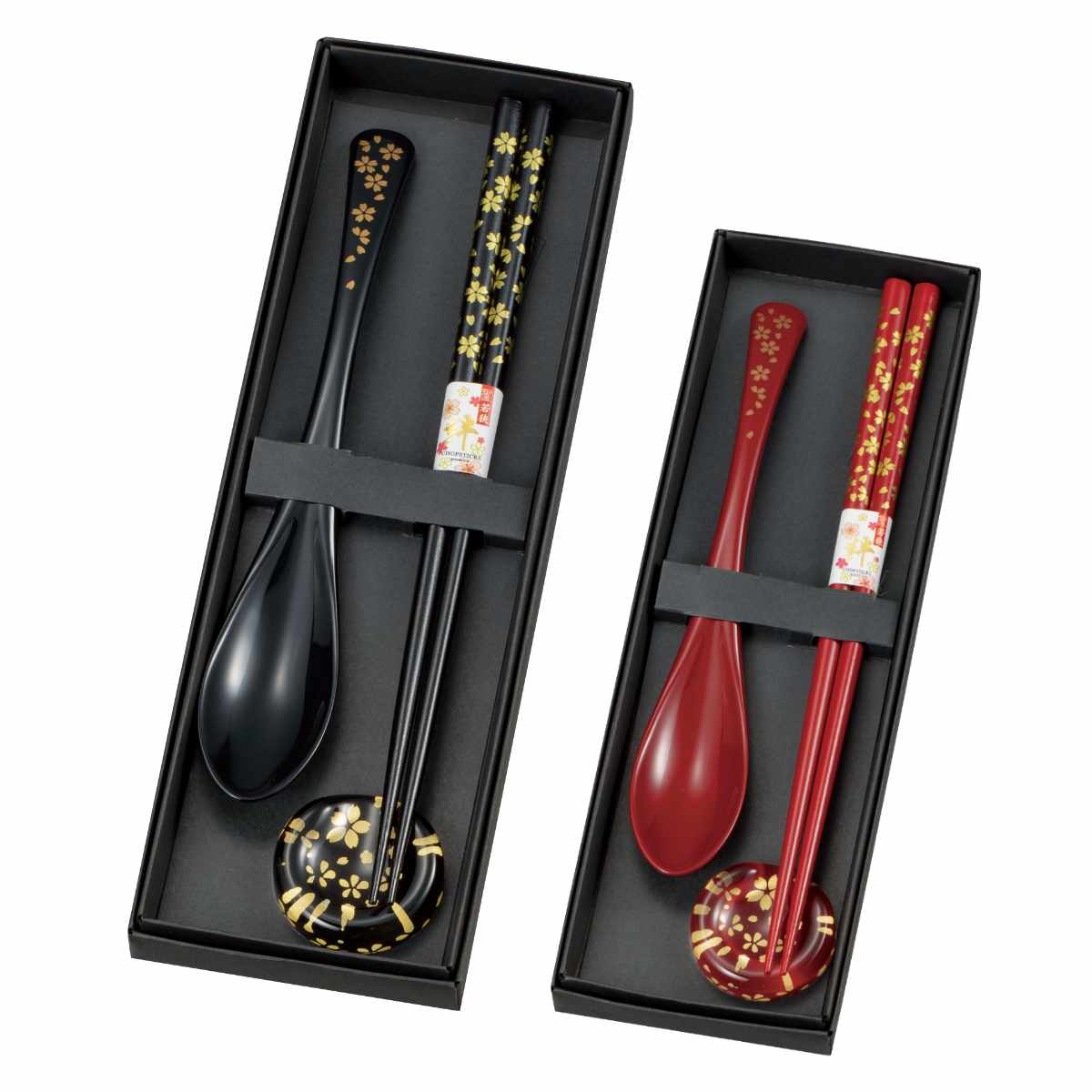 箸 箸置き スプーン 桜 3点セット （ 日本製 お箸 箸置 カトラリー 和柄 和 さくら はし おはし ハシ おしゃれ カトラリーレスト 贈り物 父の日 母の日 敬老の日 箱入り ） 【朱】
