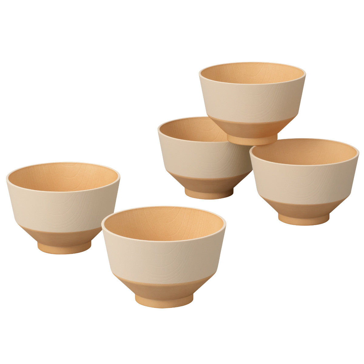 汁椀 日々色 5個セット ( 抗菌 BPAフリー 日本製 電子レンジ対応 食洗機対応 おしゃれ かわいい 茶碗 プラスチック シンプル パステル 味噌汁碗 お椀 ボウル 木目調 )