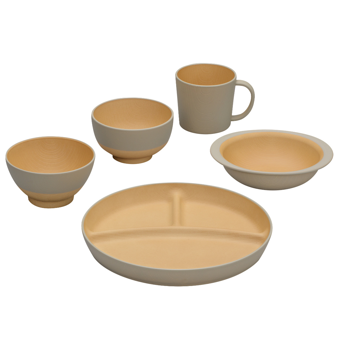 茶碗 汁椀 マグカップ ボウル プレート やさしい彩り 食育 5点セット ( 電子レンジ対応 食洗機対応 BPAフリー 抗菌 キッズ 子ども 子供 飯椀 皿 お皿 日本製 コップ マグ おしゃれ かわいい シンプル 仕切り皿 ランチ皿 3つ仕切り ) 【キナリ】 キナリ