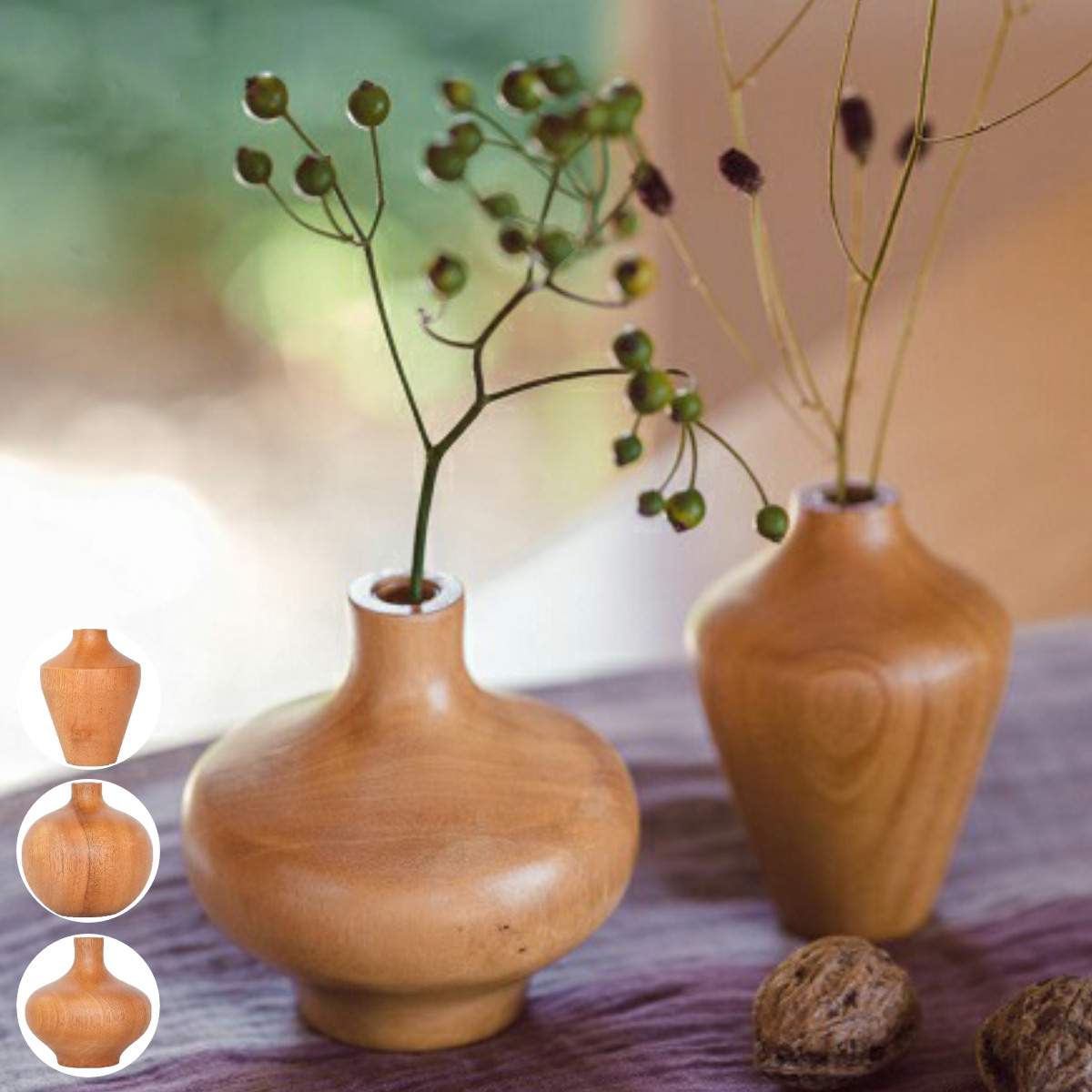 花瓶 KAKI ハナビン マホガニー・チーク マホガニー ( 花ビン 花びん 花器 フラワーベース フラワー 花 飾る 花入れ 天然木 木製 木 おしゃれ 一輪挿し ガラス管付き ) 【KAME】