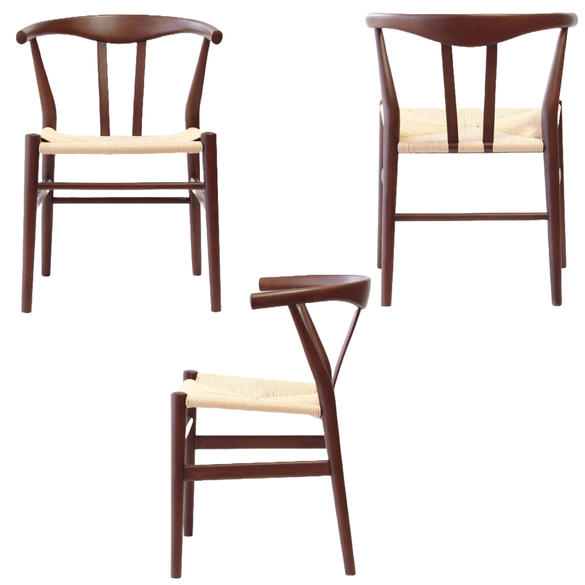 ダイニングチェア 座面高44cm リボーンチェア お掃除ロボット対応 ペーパーコード ビーチ ブラウン塗装 ( リプロダクト デザイナーズチェア チェア Yチェア 椅子 食卓 背もたれ 天然木 ブラウン 北欧 無垢材 曲木 ) 【ブラック】 ブラック