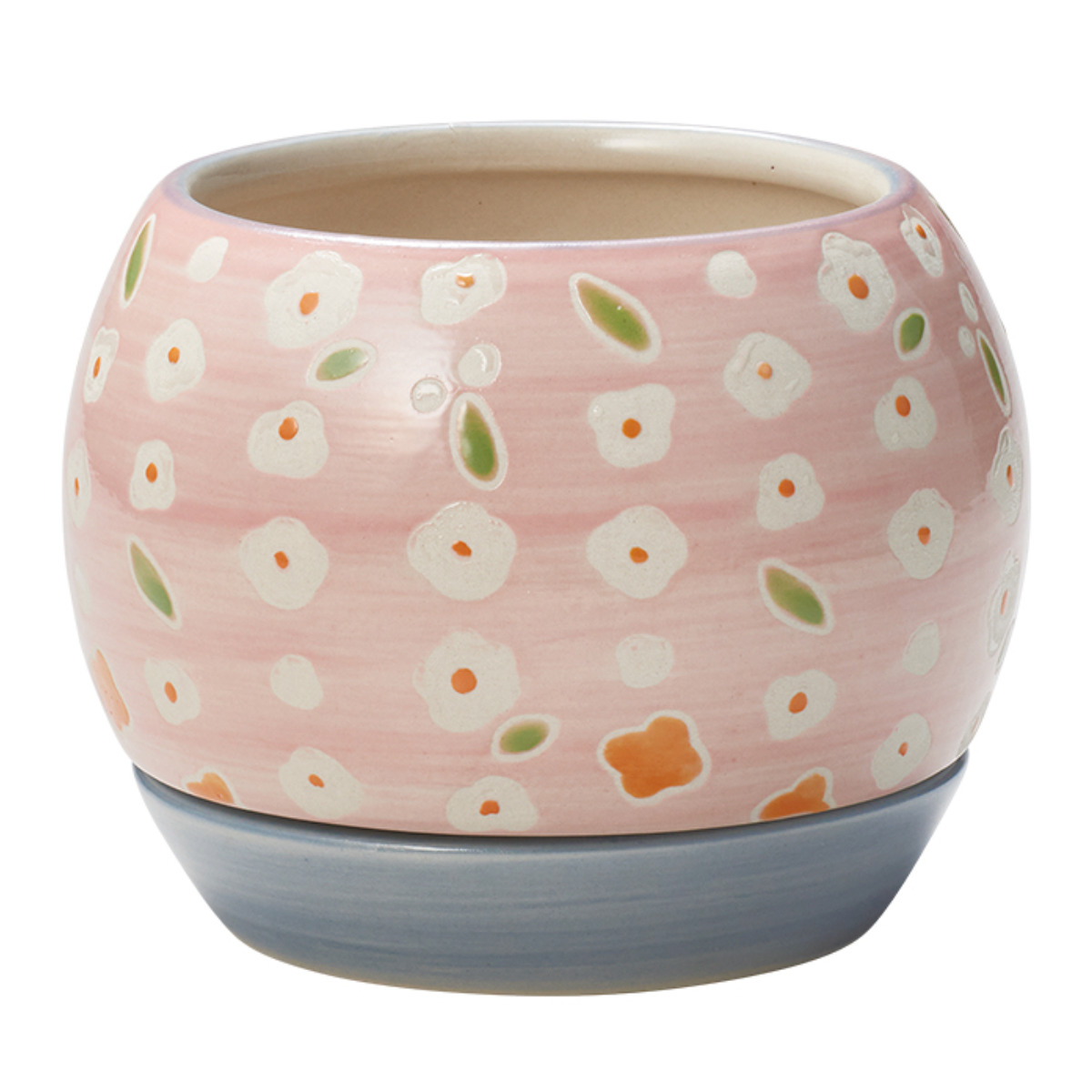 植木鉢 チェリッシュポット 3号用 ( フラワーポット プラントポット プランターポット 鉢 鉢植え 陶器 穴あり 水抜き穴 インテリア 植え替え おしゃれ 観葉植物 多肉植物 サボテン 園芸 3号鉢 受け皿付き ) 【ブルー】 ブルー