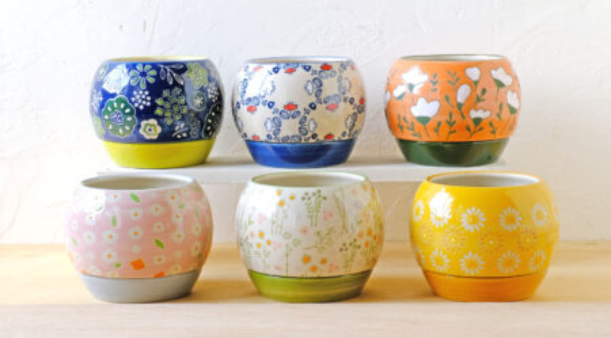 植木鉢 チェリッシュポット 3号用 ( フラワーポット プラントポット プランターポット 鉢 鉢植え 陶器 穴あり 水抜き穴 インテリア 植え替え おしゃれ 観葉植物 多肉植物 サボテン 園芸 3号鉢 受け皿付き ) 【ブルー】 ブルー