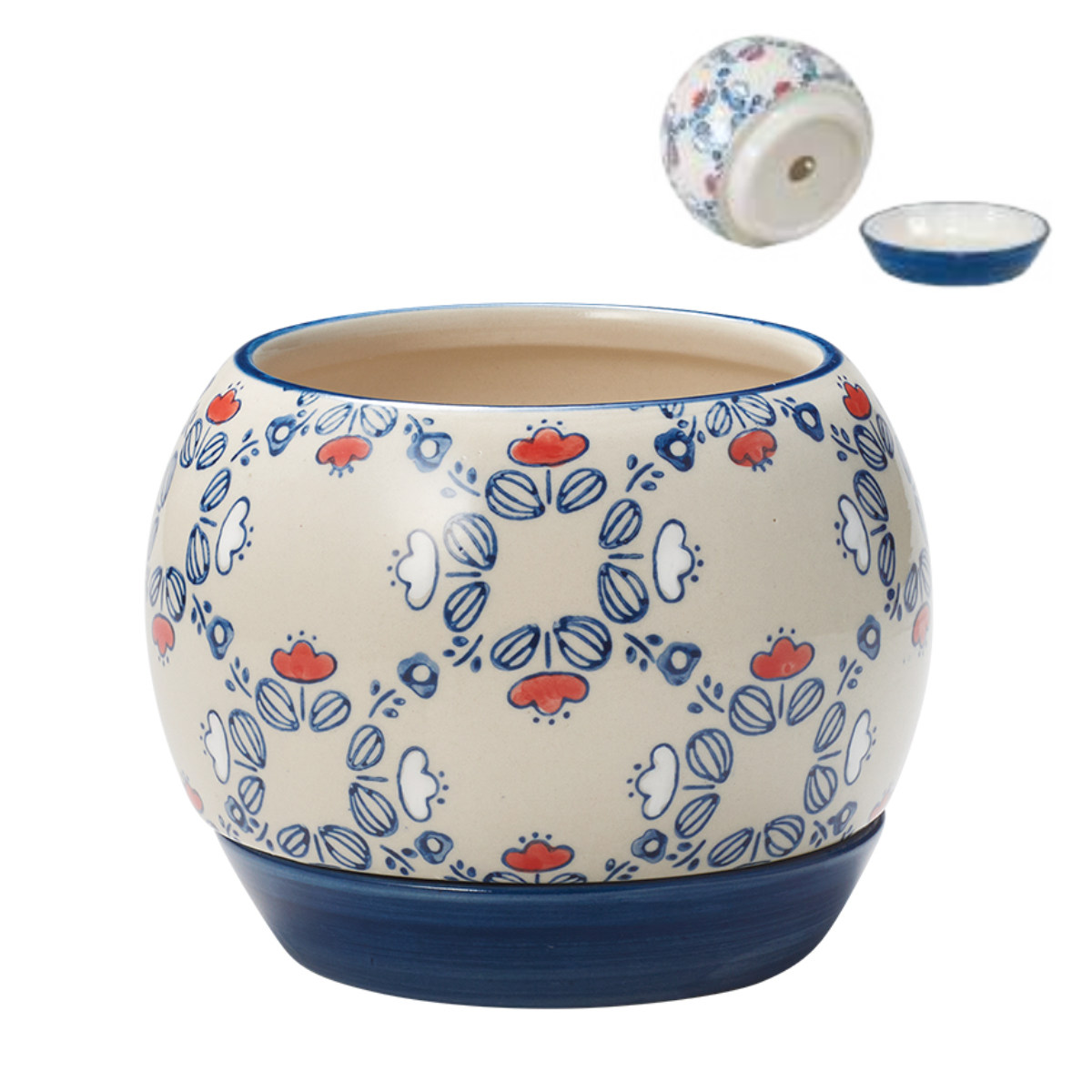 植木鉢 チェリッシュポット 3号用 ( フラワーポット プラントポット プランターポット 鉢 鉢植え 陶器 穴あり 水抜き穴 インテリア 植え替え おしゃれ 観葉植物 多肉植物 サボテン 園芸 3号鉢 受け皿付き ) 【ブルー】 ブルー