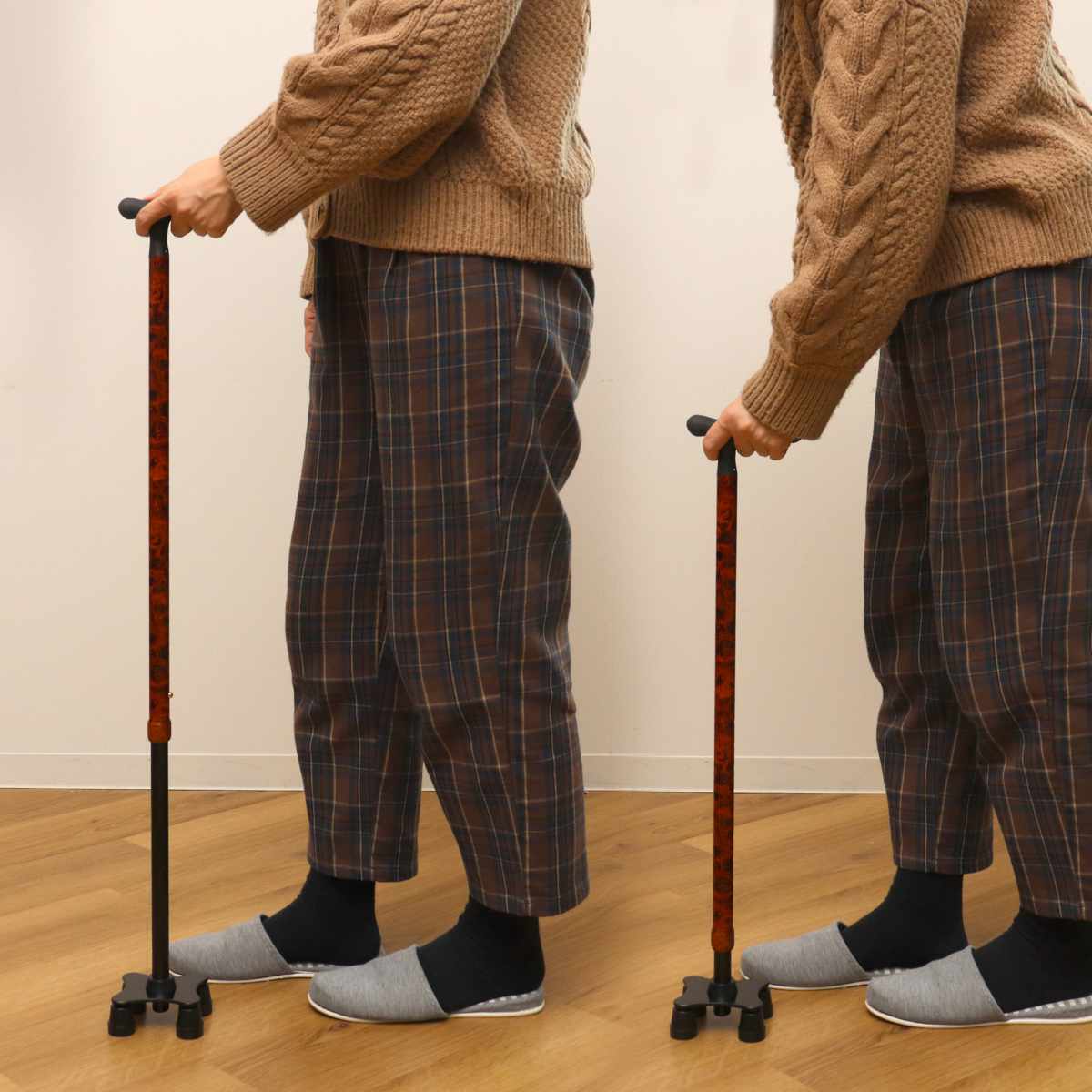 杖 伸縮 4点杖 愛杖 スリム 非課税 ( つえ ツエ 介護 歩行補助 四点杖 外出 歩行関連用品 福祉 歩行関連 散歩 転倒防止 調節 調整可能 スリムネック ) 【レッド】 レッド