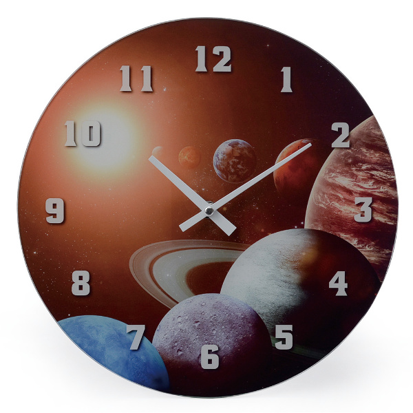 Dショッピング 掛け時計 アナログ プラネッツ 壁掛け 時計 インテリア 壁掛け時計 とけい ウォールクロック クロック 雑貨 ガラス製 二針式 卓上 Planet おしゃれ 見やすい リアル リビング 子ども部屋 宇宙 惑星 カテゴリ の販売できる商品 リビングート
