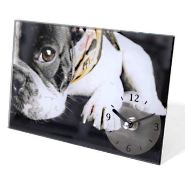 置き時計 ガラスアートピクチャー ドッグ A 時計 アナログ