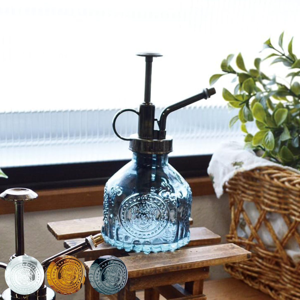 霧吹き ガラススプレイヤー ロイヤル （ ガラス スプレー ミストボトル スプレーボトル ガラス製 霧ふき 霧吹 おしゃれ ガーデニング 観葉植物 ディスプレイ お手入れ 190ミリ 水やり アンティーク調 ） 【ブルー】