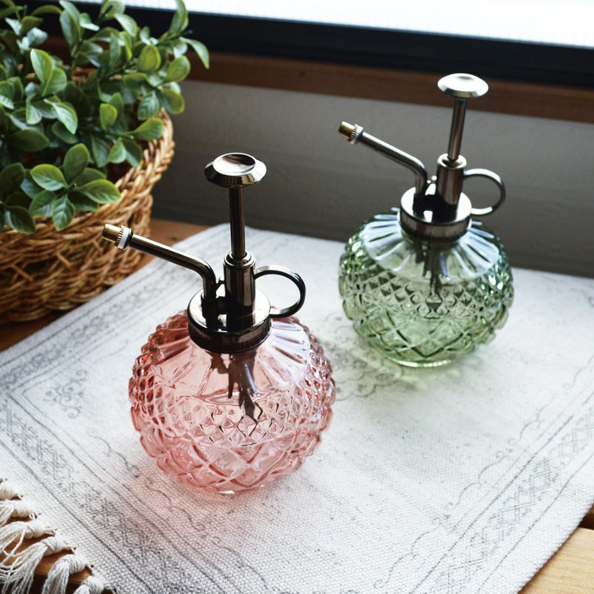 霧吹き ガラススプレイヤー クロス ( ガラス スプレー ミストボトル スプレーボトル ガラス製 霧ふき 霧吹 おしゃれ ガーデニング 観葉植物 ディスプレイ お手入れ 250ミリ 水やり アンティーク調 ) 【クリア】 クリア