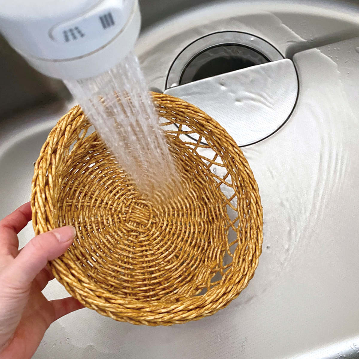 かご 洗える ルル バスケット ラウンド S ( 直径22cm 高さ9cm 洗える収納ボックス 水洗い カゴ 洗えるバスケット 手編み 収納 天然素材風 小物収納 収納かご 収納ケース お手入れ簡単 軽量 柔軟性 しなやか ささくれない )