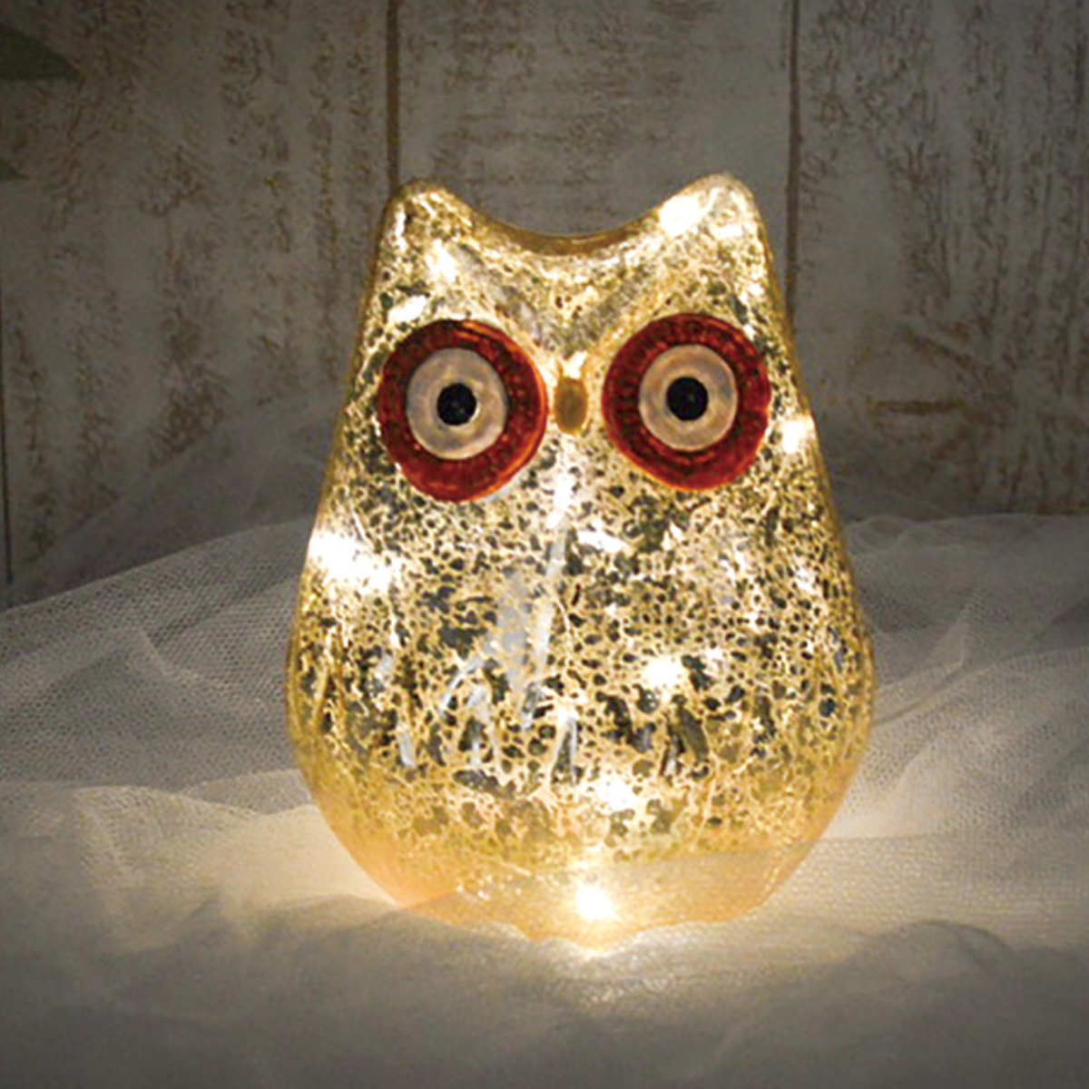 テーブルライト フクロウ インテリアライト ( 間接照明 卓上 テーブルランプ 卓上ライト LED ふくろう 電池式 アニマル 動物 インテリア 寝室 リビング 読書灯 授乳灯 常夜灯 おしゃれ ホリデーシーズン クリスマス ) 【ゴールド】 ゴールド