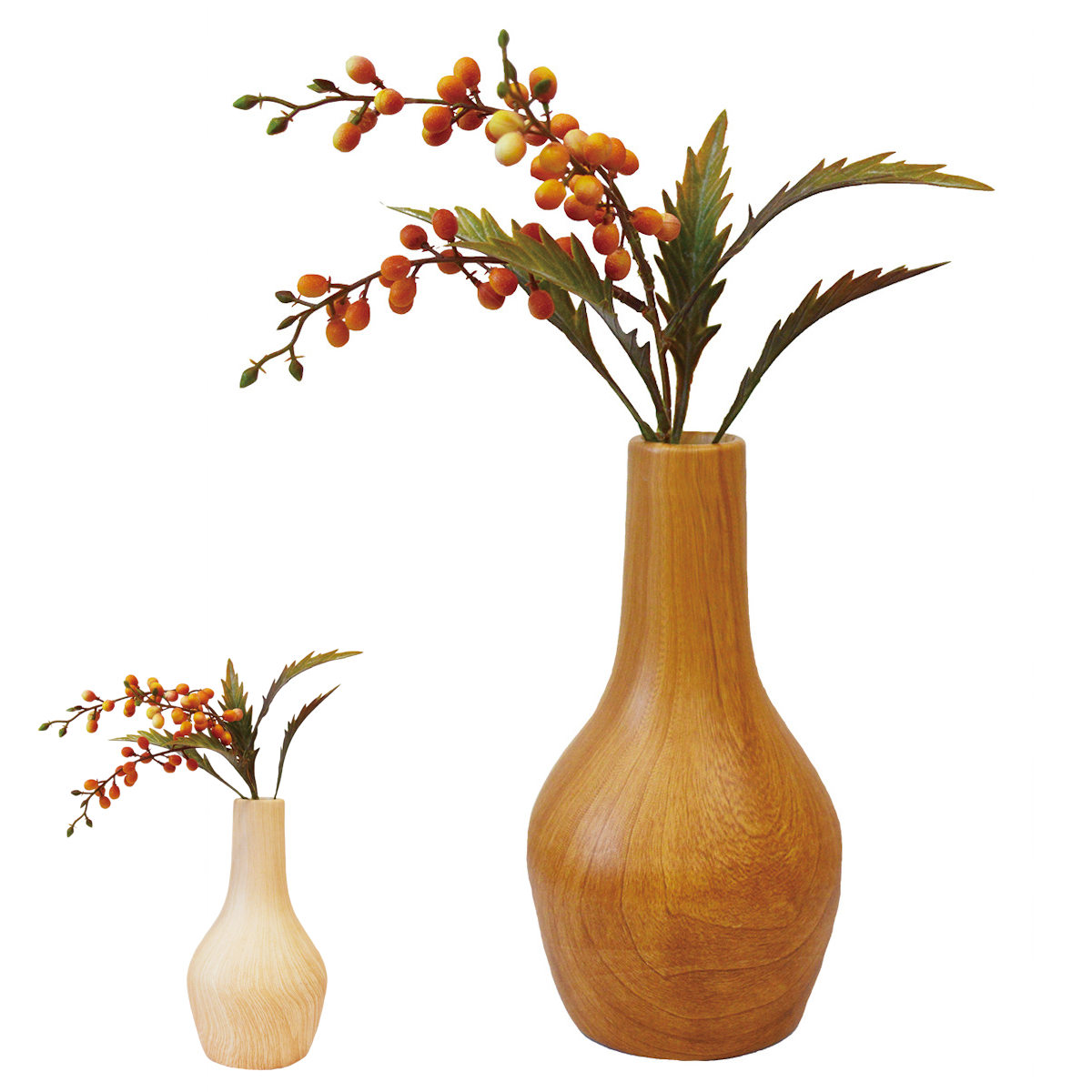 フェイクグリーン WDポット ロング イイギリ 卓上 ( 光触媒 フェイク 造花 花 人工観葉植物 おしゃれ ディスプレイ 鉢付き 一輪挿し インテリア 雑貨 植物 お花 ギフト プレゼント 木目調 ) 【ブラウン】