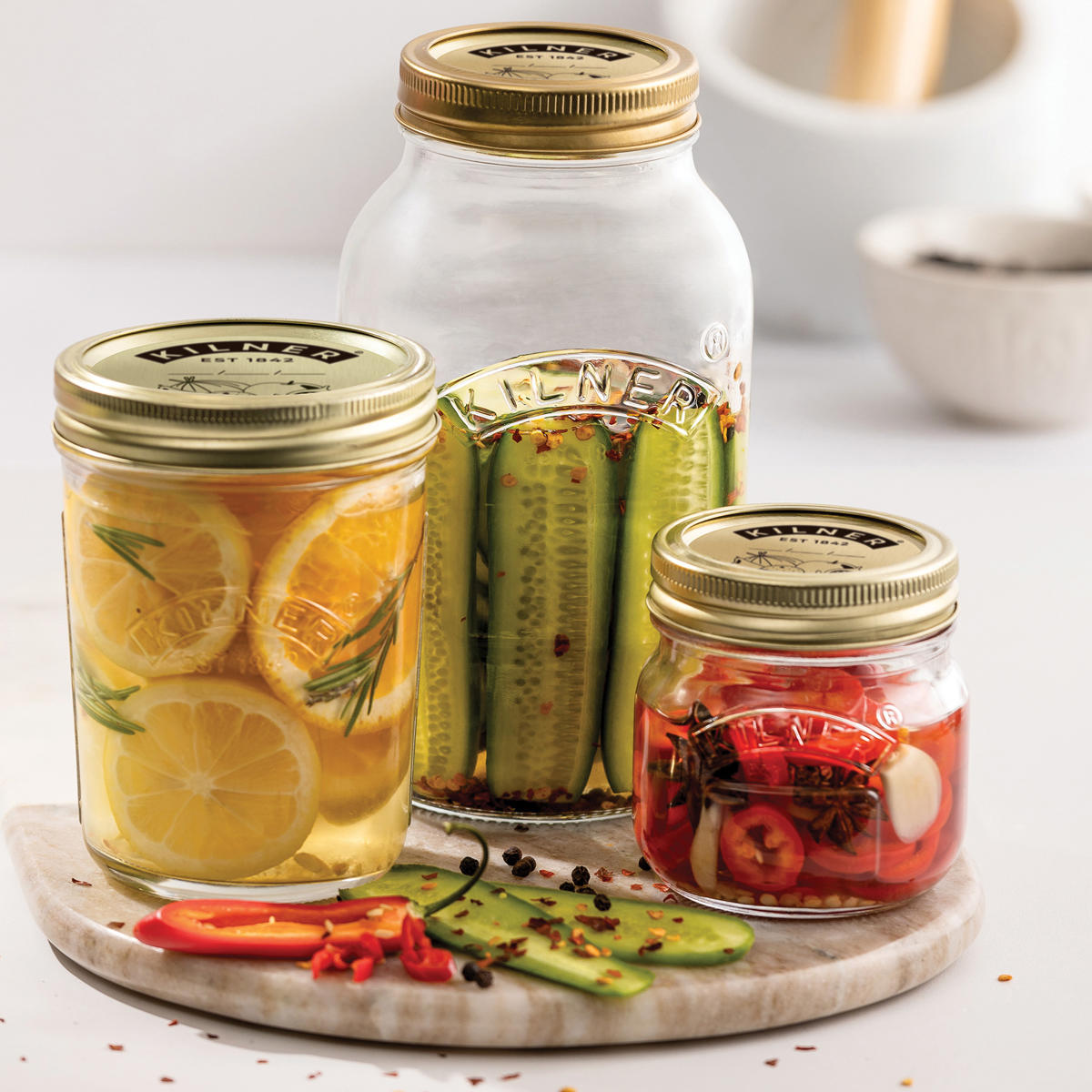 保存瓶 KILNER 1L Preserve Jar ( キルナー ガラス瓶 ガラスガラス瓶 ガラス 密閉 食洗機対応 二重フタ式 保存 食品 プリザーブジャー 密封容器 ジャム 果実酒 梅酒 調味料 )