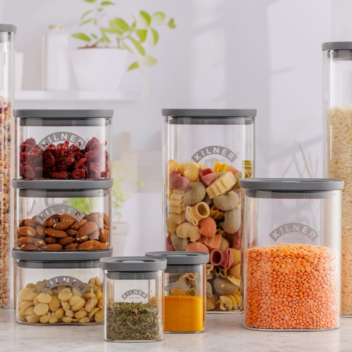 保存容器 KILNER 3個セット 1L Fresh Storage Square Jar ( キルナー キャニスター 密閉 密閉容器 ガラス ガラス保存容器 1000ml 密閉保存 ジャー 保存瓶 調味料 角型 おしゃれ )