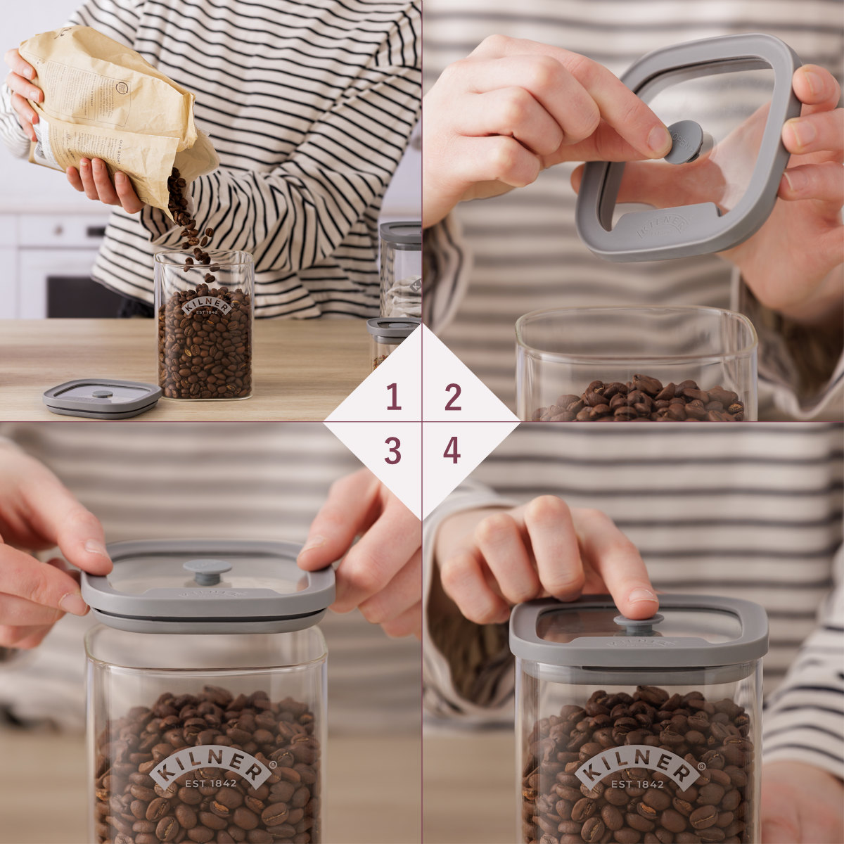 保存容器 KILNER 3個セット 1L Fresh Storage Square Jar ( キルナー キャニスター 密閉 密閉容器 ガラス ガラス保存容器 1000ml 密閉保存 ジャー 保存瓶 調味料 角型 おしゃれ )