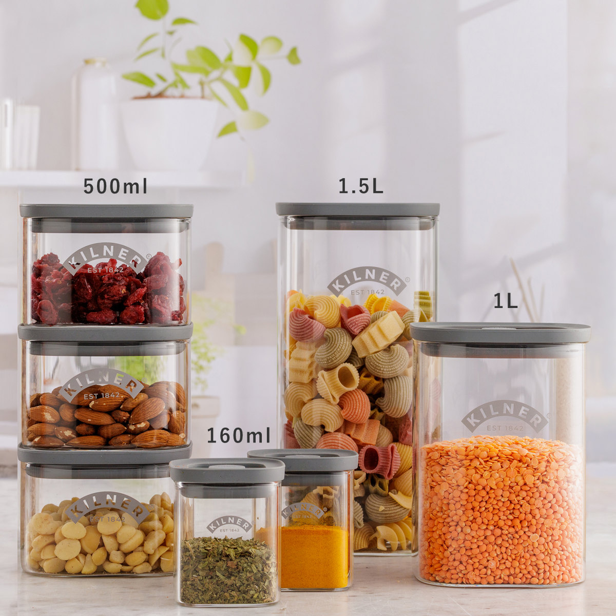 保存容器 KILNER 3個セット 1L Fresh Storage Square Jar ( キルナー キャニスター 密閉 密閉容器 ガラス ガラス保存容器 1000ml 密閉保存 ジャー 保存瓶 調味料 角型 おしゃれ )