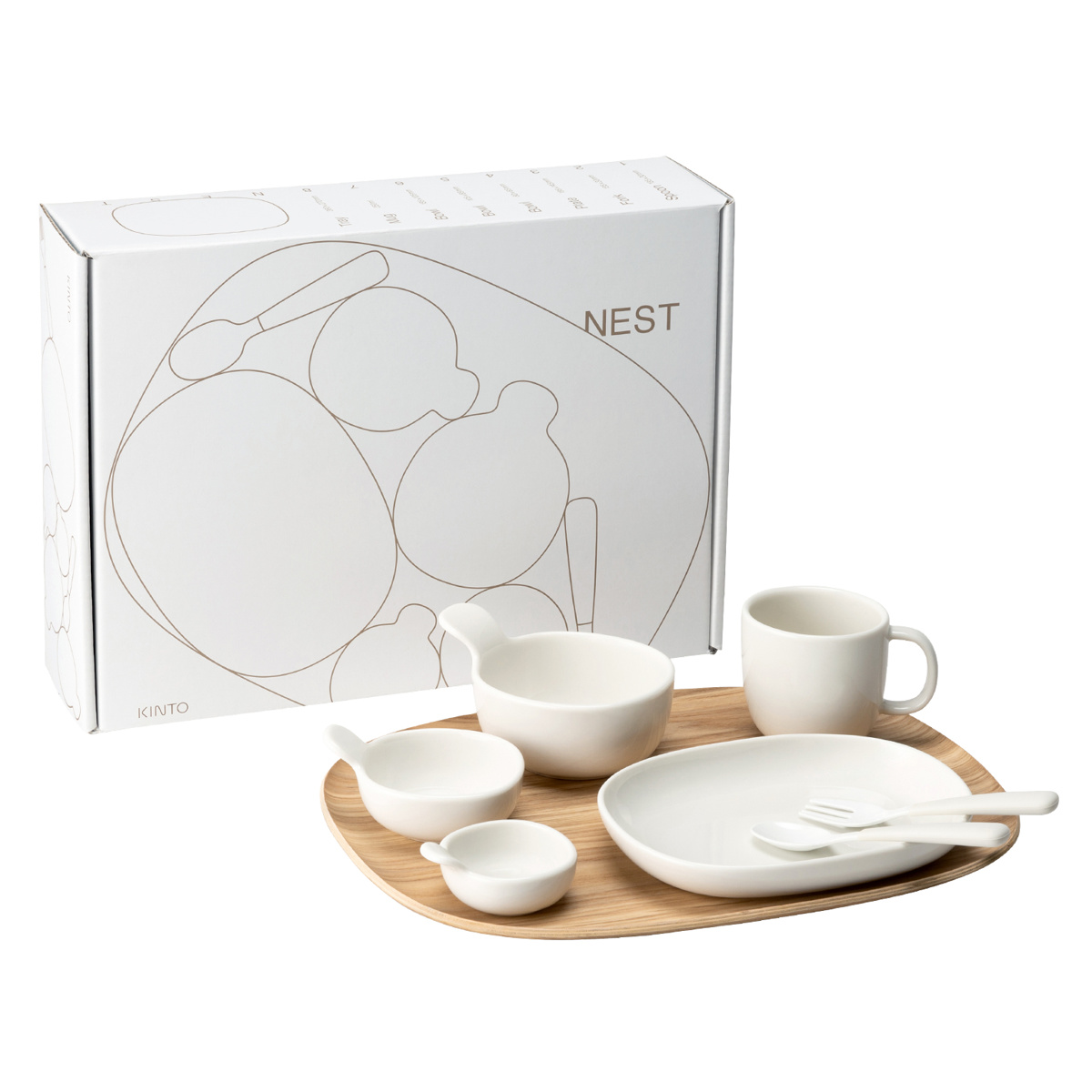 KINTO キントー NEST 8pcs セット ( 電子レンジ対応 食洗機対応 離乳食 子供 キッズ 磁器製 ボウル プレート マグ マグカップ スプーン フォーク トレイ トレー おしゃれ ) 【ブルー】 ブルー