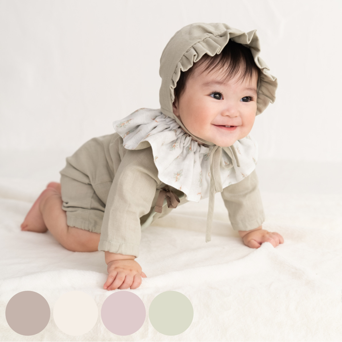 ギフトセット Lien de Famille はじめてのおめかし3点セット 出産祝い ( ギフト セット スタイ ボンネット 肌着 プレゼント 贈り物 お祝い おしゃれ 日本製 よだれかけ ベビー帽子 産着 ベビー 赤ちゃん 女の子 男の子 )【 グリーン 】 グリーン