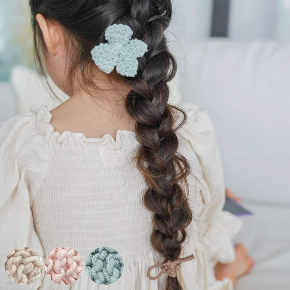 ヘアクリップ ニットリボンクリップ＆ヘアゴムセット ベビー キッズ ギフト （ ヘアアクセサリー クリップ ヘアゴム セット 赤ちゃん 子ども かわいい 髪留め 髪飾り 韓国 女の子 プレゼント 出産祝い おしゃれ 発表会 イベント ） 【ピンク】