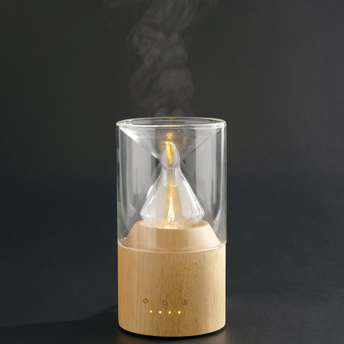 ThaleiaVeil アワーグラスディフューザー アロマディフューザー ( 水なし 噴霧式 天然木 ガラス製 アロマドロップ式 LED ゆらぎ タイマー機能 ダブルウォールガラス LEDライト おしゃれ インテリア USB Type-C )