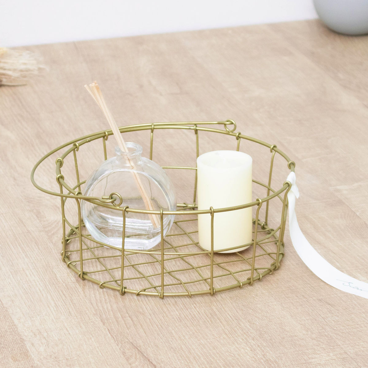 シトア ワイヤーバスケット ワイヤーハンドル ラウンド S バスケット かご ( 収納 カゴ 籠 丸型 収納バスケット 小物入れ ハンドメイド 小物収納 取っ手付き ワイヤー 鉄 アイアン おしゃれ オシャレ かわいい )