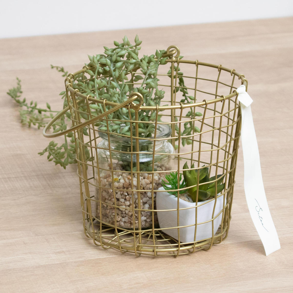 シトア ワイヤーバスケット ワイヤーハンドル ラウンド L バスケット かご ( 収納 カゴ 籠 丸型 収納バスケット 小物入れ ハンドメイド 小物収納 取っ手付き ワイヤー 鉄 アイアン おしゃれ オシャレ かわいい )