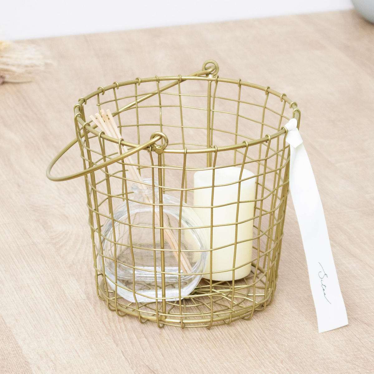 シトア ワイヤーバスケット ワイヤーハンドル ラウンド L バスケット かご ( 収納 カゴ 籠 丸型 収納バスケット 小物入れ ハンドメイド 小物収納 取っ手付き ワイヤー 鉄 アイアン おしゃれ オシャレ かわいい )