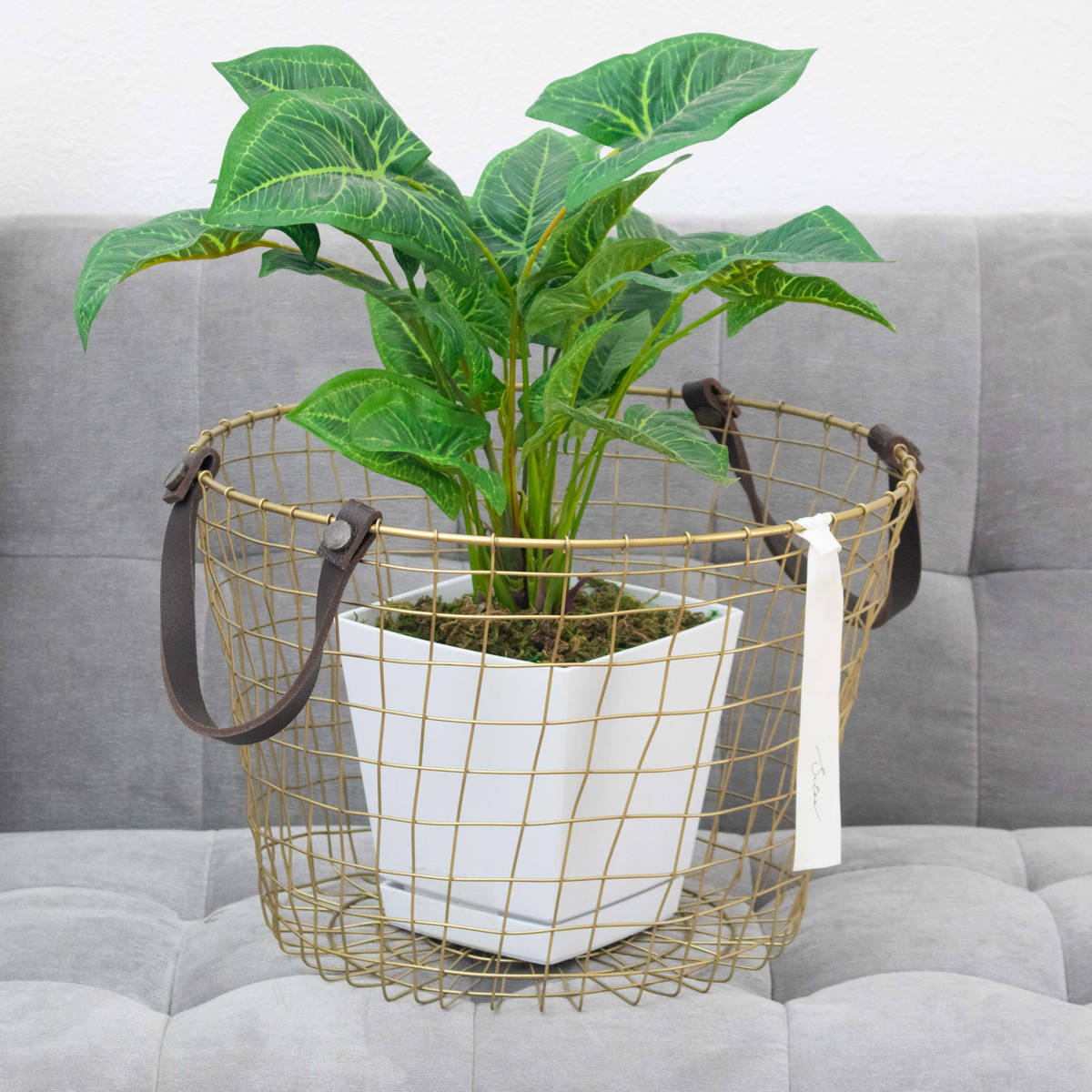 シトア ワイヤーバスケット レザーハンドル ラウンド バスケット かご ( 収納 カゴ 籠 丸型 収納バスケット 小物入れ ハンドメイド 小物収納 ワイヤー 鉄 アイアン おしゃれ オシャレ かわいい カワイイ シンプル ベーシック )