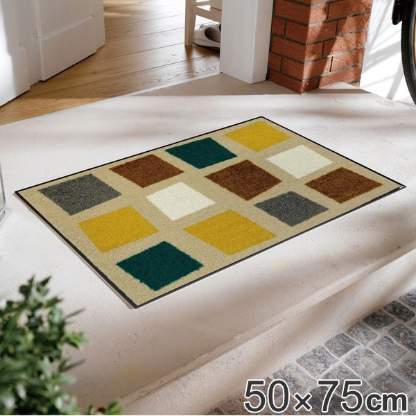 玄関マット 50×75cm 厚さ 6mm 屋外 屋内 兼用 薄型 洗える 北欧 柄 アシンメトリー カラフル ( モダン キッチン ラグ ドアマット 滑り止め おしゃれ 室内 インテリア 丸洗い 洗濯機 水洗い すべり止め 付き )