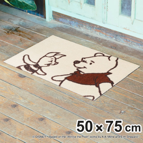 玄関マット 屋内・屋外兼用 プーさん&ピグレット 50×75cm ( 玄関 マット ディズニー Disney プーさん くまのプーさん Pooh 屋外 屋内 室外 室内 洗える 泥落とし ゴム 薄型 滑り止め 泥落としマット )