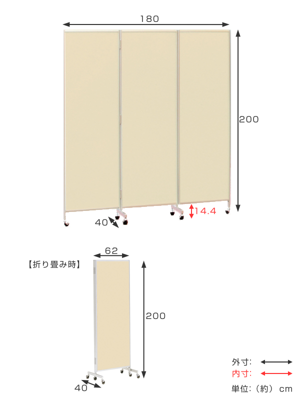 衝立 三つ折り 高さ200cm パーテーション キャスター 折り畳み 収納