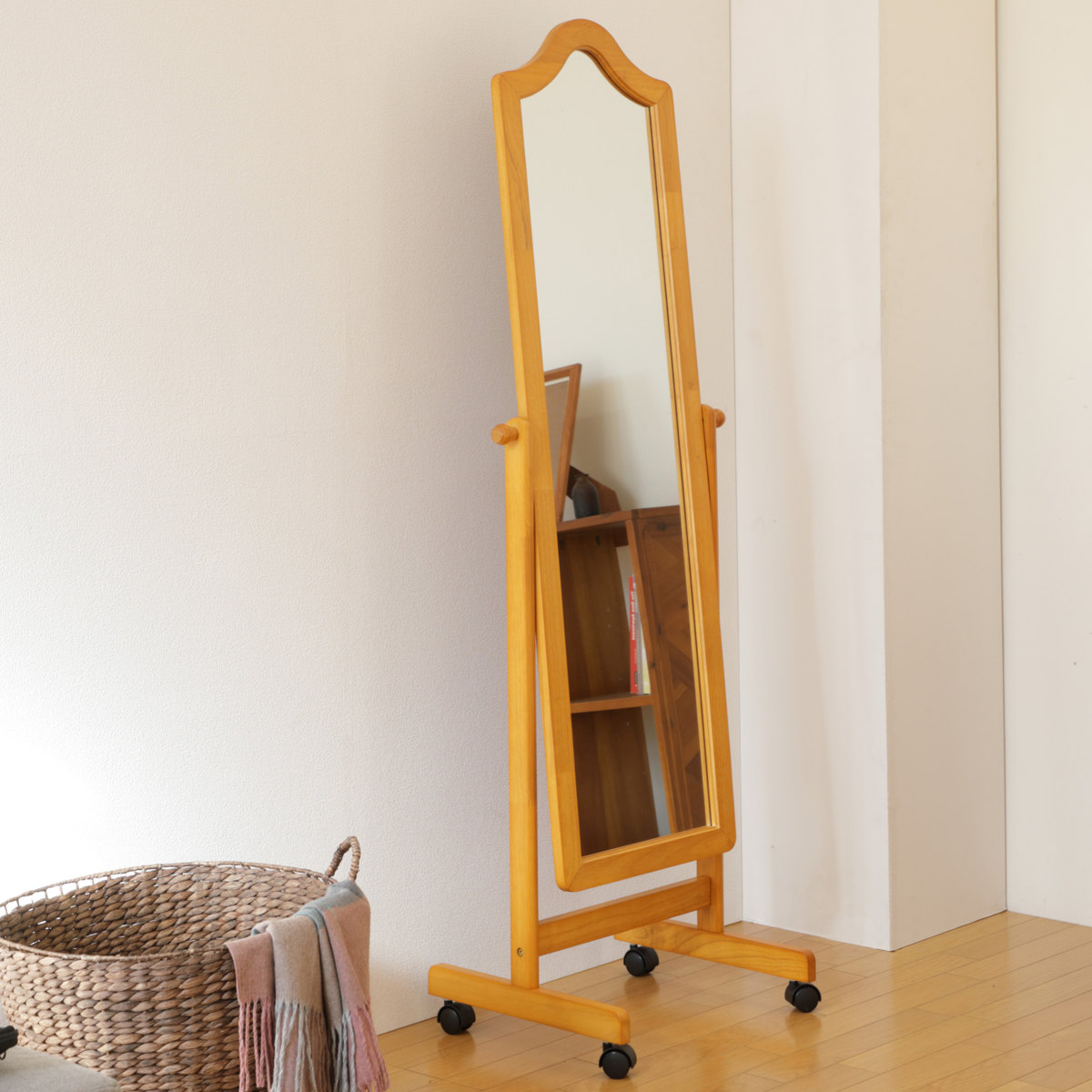スタンドミラー 姿見 木製 約幅50cm （ ミラー 全身鏡 鏡 かがみ