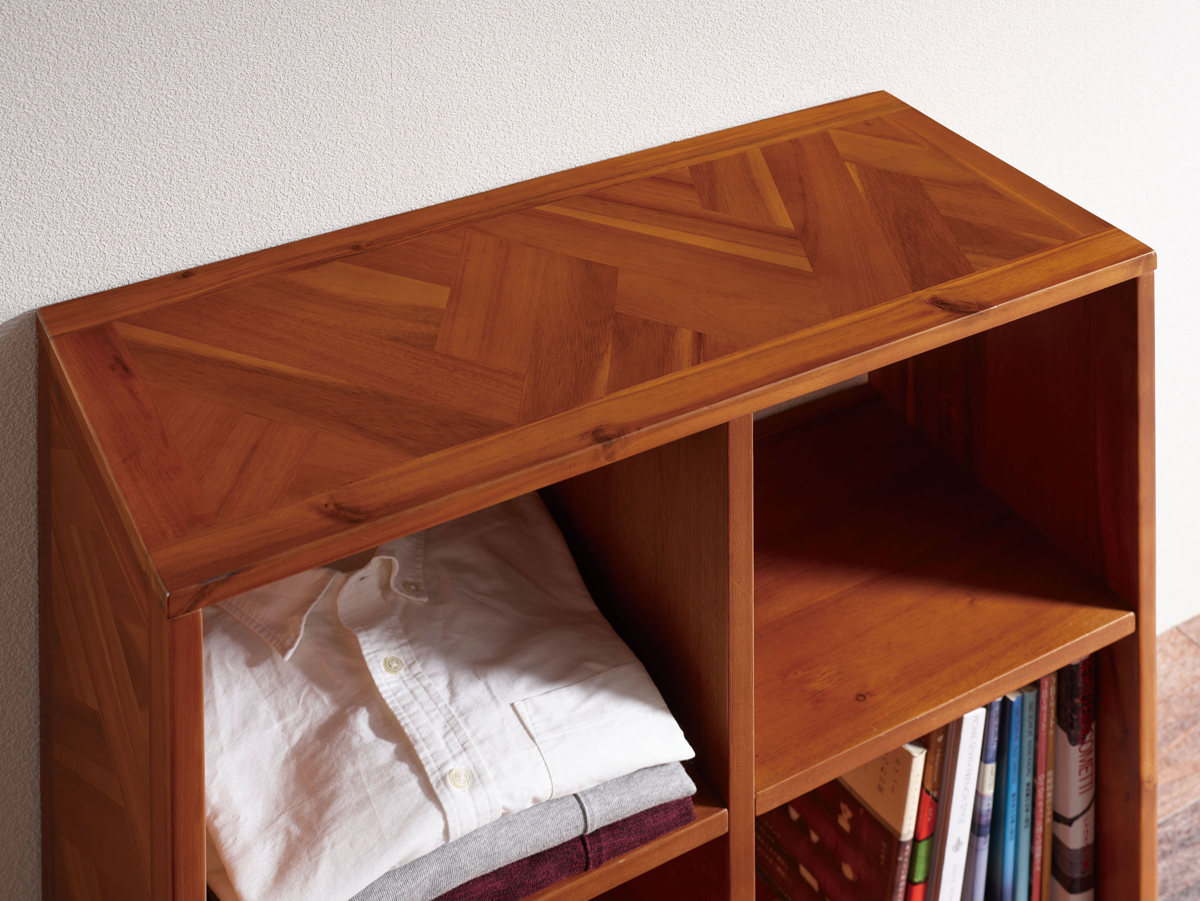 オープンラック 幅70cm 2段 寄木突板 ヴィンテージ調 HENT ( ヘント 棚 幾何学柄 ラック A4対応 収納 天然木 木製 家具 シェルフ 飾り棚 本棚 書棚 )